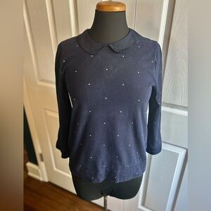 J. Crew Three-quarter sleeve polka Dot Peter Pan Collar sweater Top - M